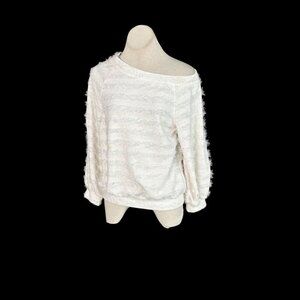 1. State Eyelash Sweater White Fuzzy Drop Shoulder Size XS